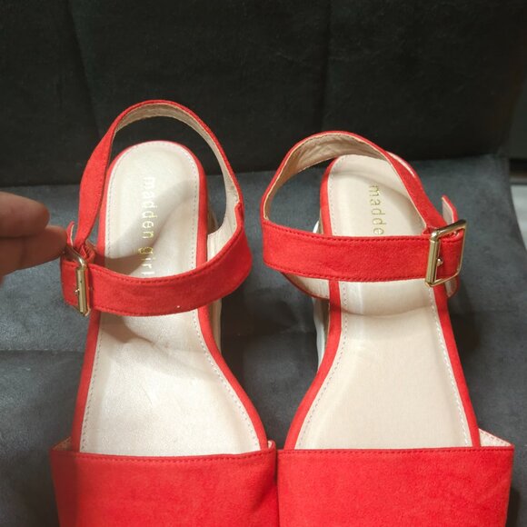 Red Suede Platform Sandals | Cork Wedge | Adjustable Strap | Size 7 - Picture 2 of 5